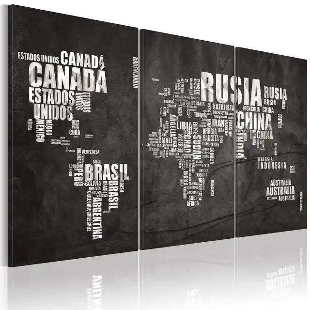 Tablou - Map of the World (Spanish language) - triptych Cel mai vândut