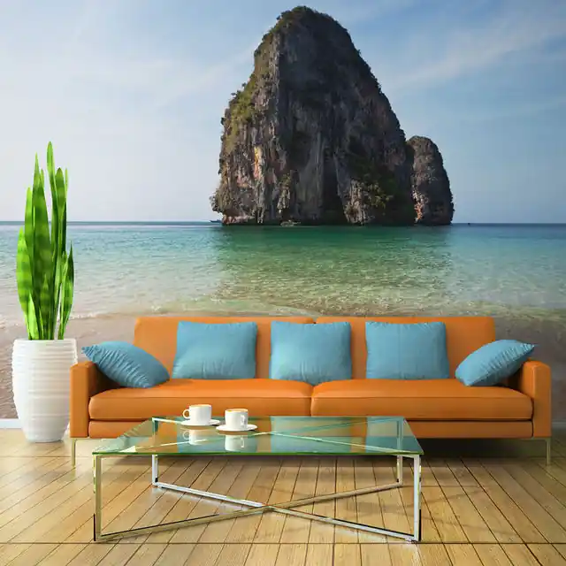 Lichidare de stoc Fototapet - Rock formation by shoreline, Andaman Sea, Thailand