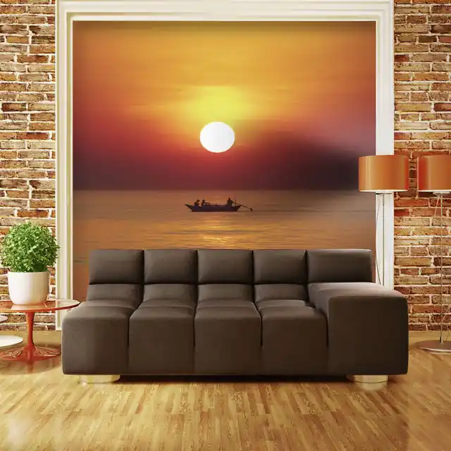 Fototapet - Sunset with fishing boat Retur ușor