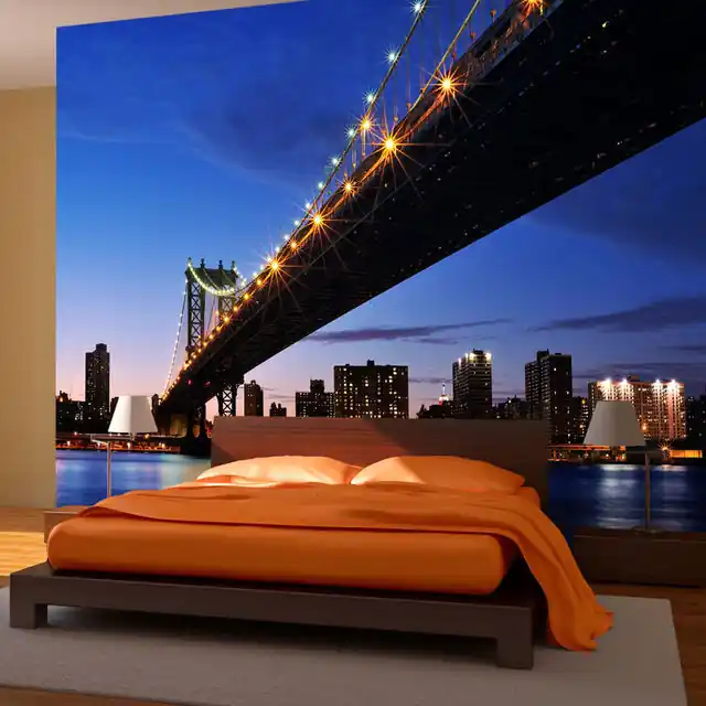 Fototapet - Manhattan Bridge illuminated at night Reducere de preț