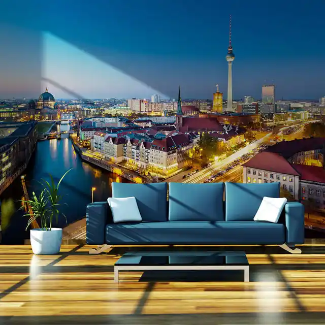 Preț mic Fototapet - Berlin view from Fischerinsel (night)