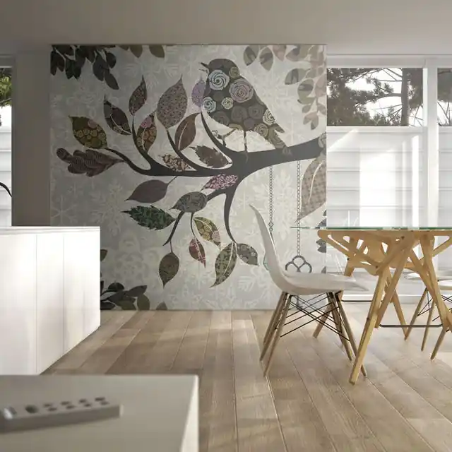 Ofertă exclusivă Fototapet - Tree branch with bird (patchwork)
