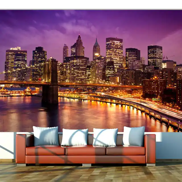 Ofertă limitată Fototapet - Manhattan and Brooklyn Bridge by night