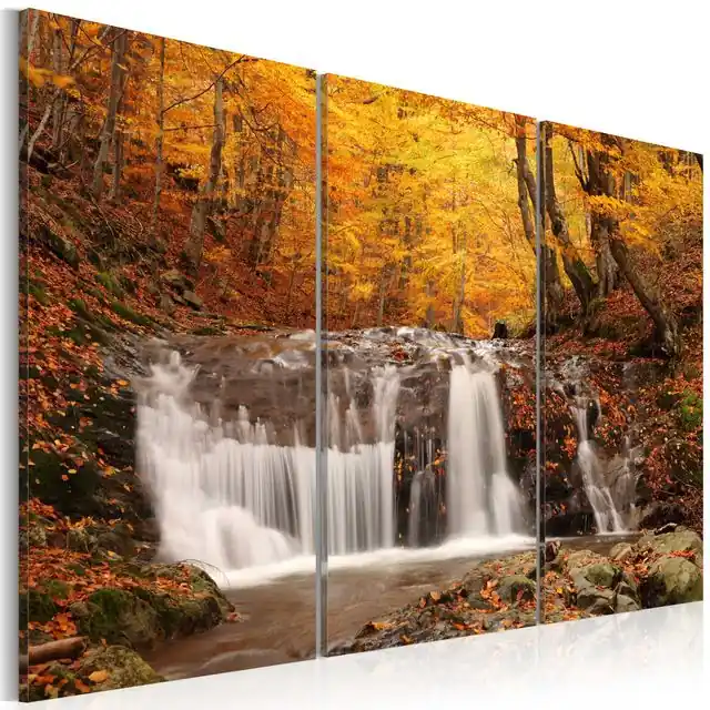 Tablou - A waterfall in the middle of fall trees Cumpără acum