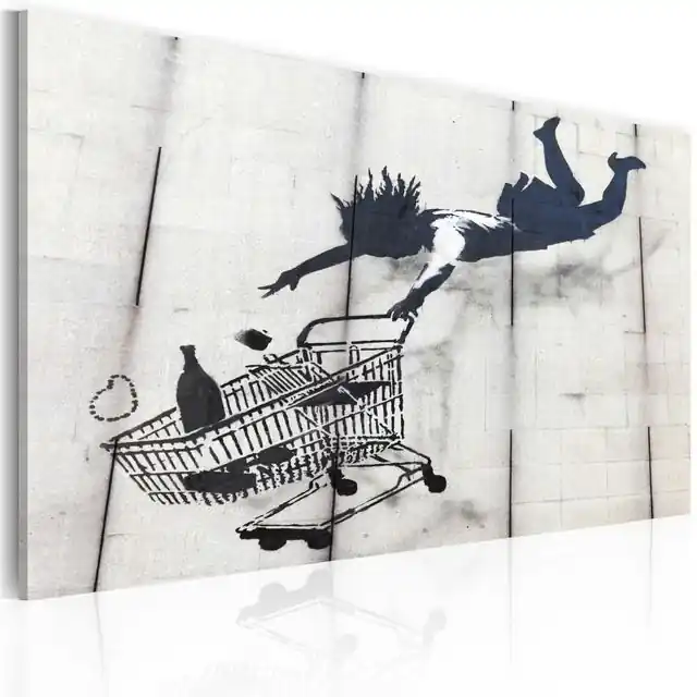 Tablou - Falling woman with supermarket trolley (Banksy) Plată sigură