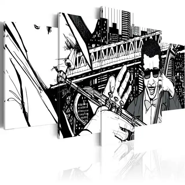 Discount Tablou - Jazz concert on the background of New York skyscrapers - 5 pieces