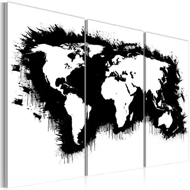 Premium Tablou - Monochromatic map of the World - triptych