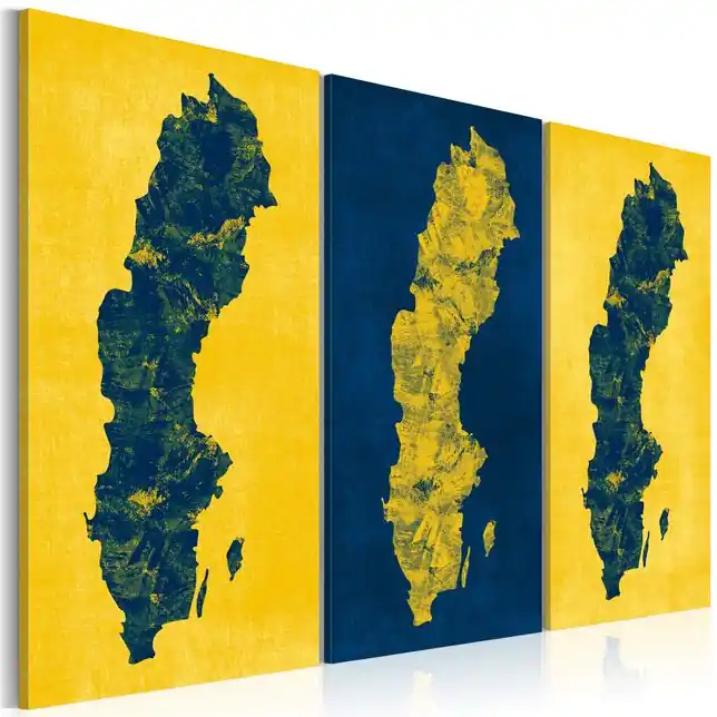 Doar azi Tablou - Painted map of Sweden - triptych
