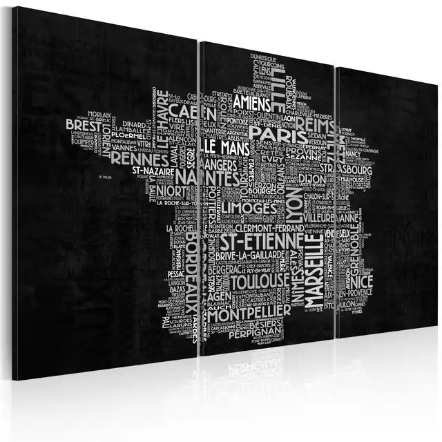 Retur ușor Tablou - Text map of France on the black background - triptych