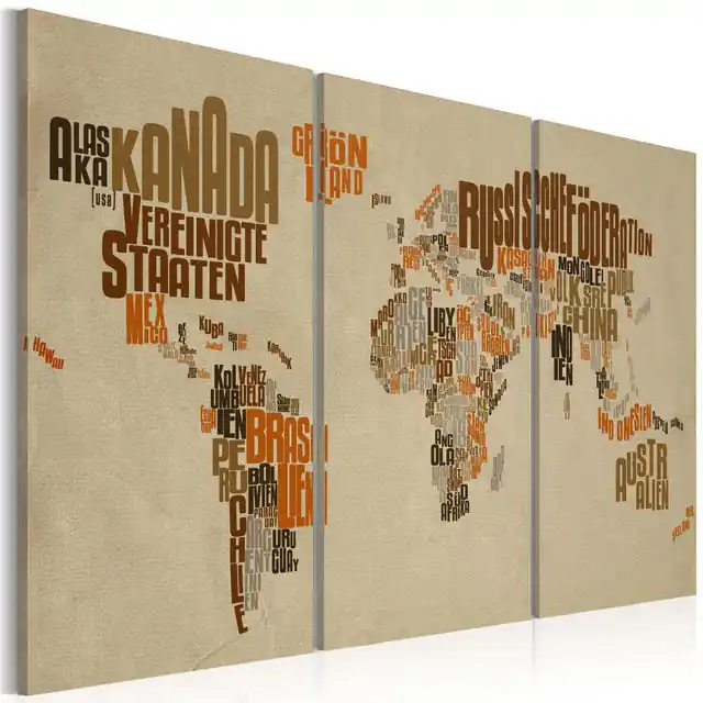Retur gratuit Tablou - Map of the World (German language) - triptych