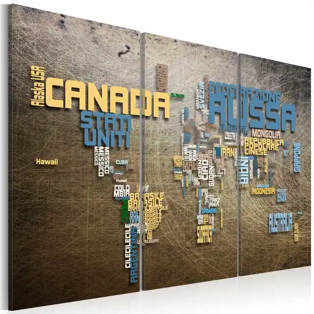 Tablou - Map of the World (Italian language) - triptych Chilipir