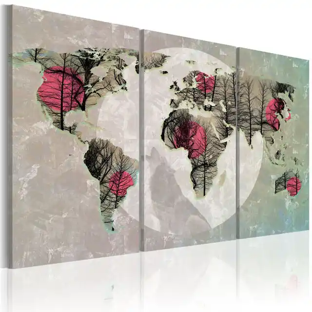 Reducere Tablou - Map of the World Full moon - triptych