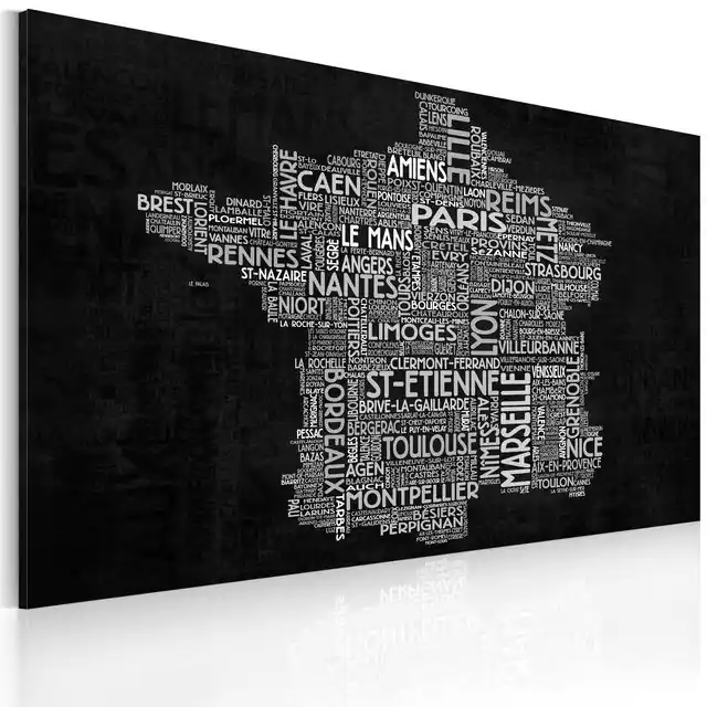 Tablou - Text map of France on the black background Popular