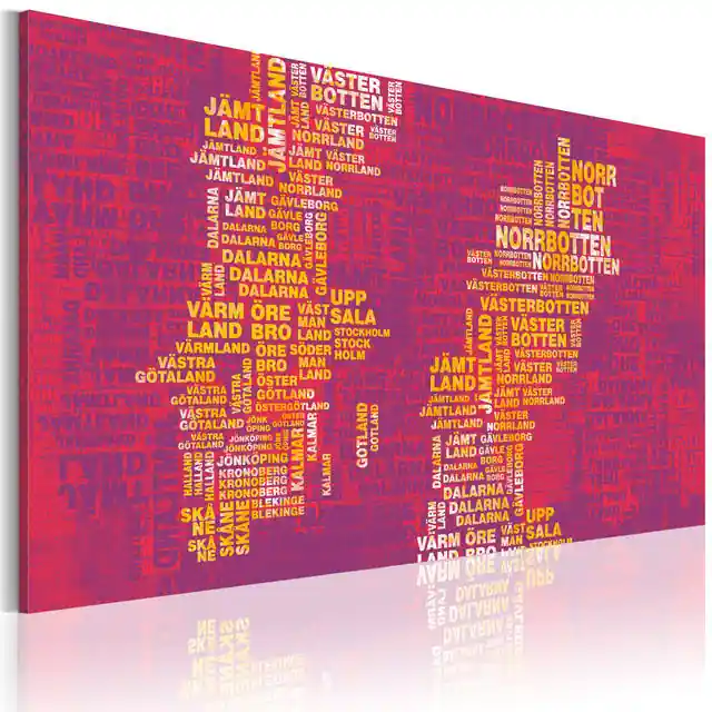 Tablou - Text map of Sweden (pink background) Ofertă limitată