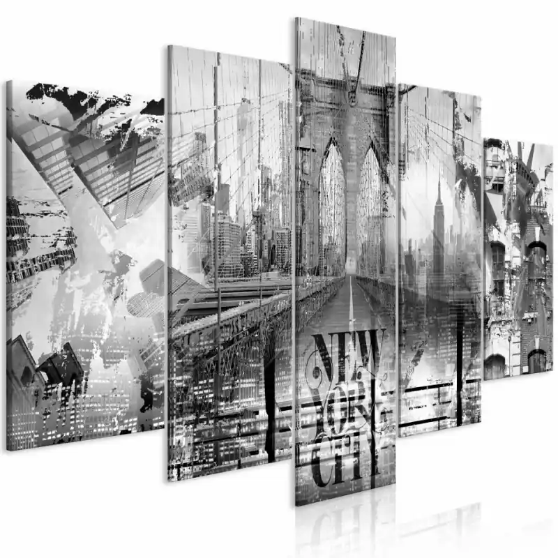Chilipir Tablou - New York City Collage (5 Parts) Wide Black and White