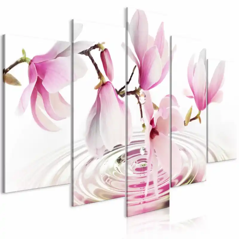 Tablou - Magnolias over Water (5 Parts) Wide Pink Calitate înaltă