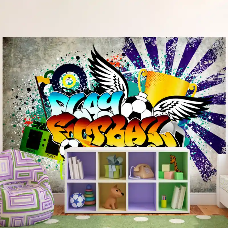 Fototapet - Graffiti sportiv colorat - expresie despre fotbal pentru adolescenți Expediere rapidă