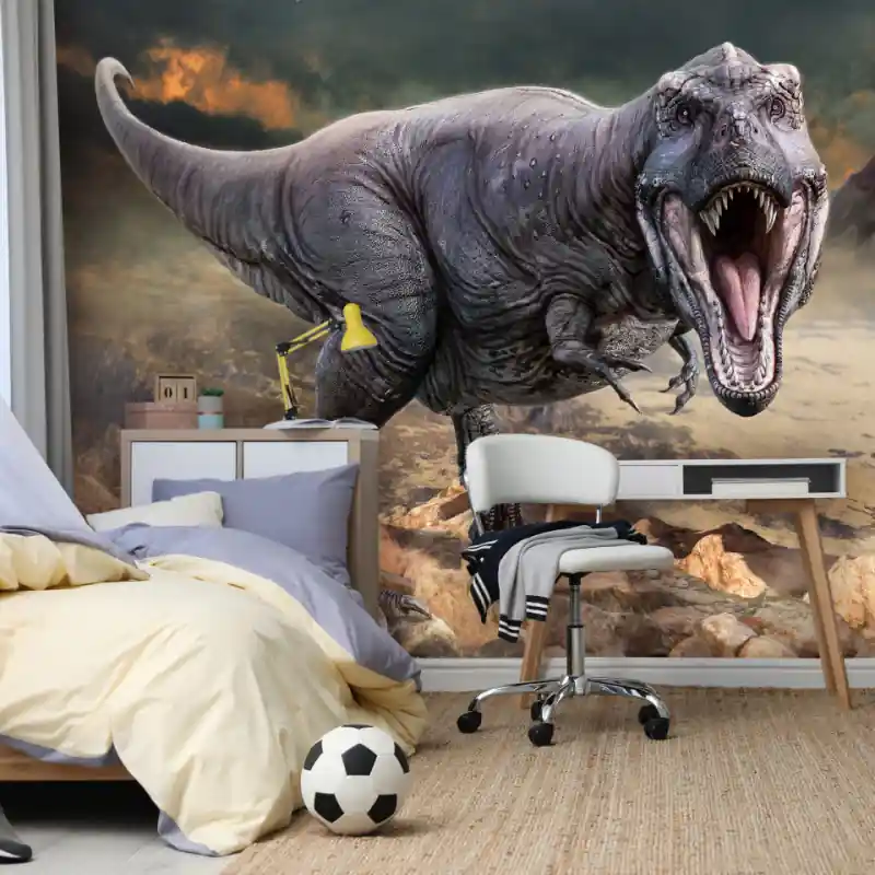 Fototapet - Tyranozaur și vulcan Noutate