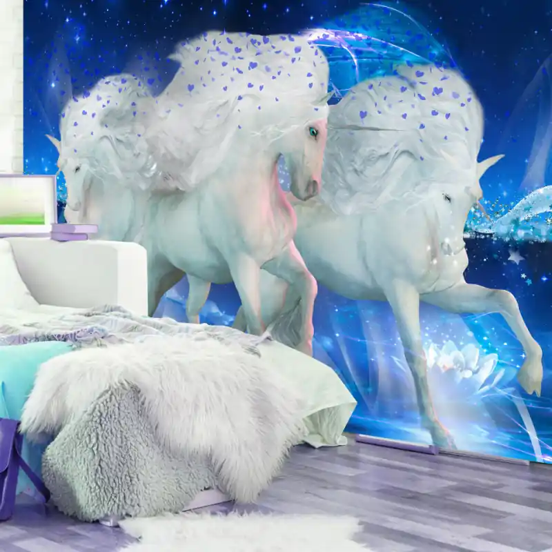 Livrare rapidă Fototapet - Unicorni de basm (albastru)