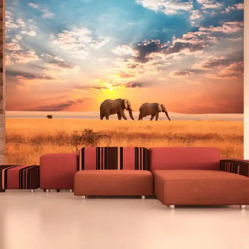 Preț mic Fototapet - African savanna elephants