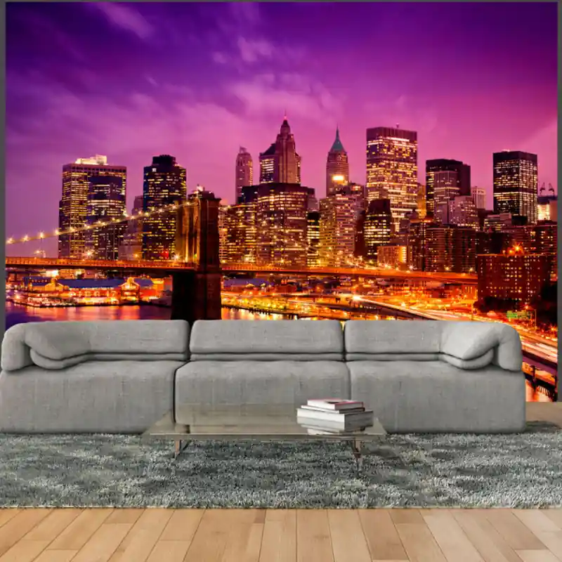 Disponibil imediat Fototapet - Manhattan and Brooklyn Bridge by night