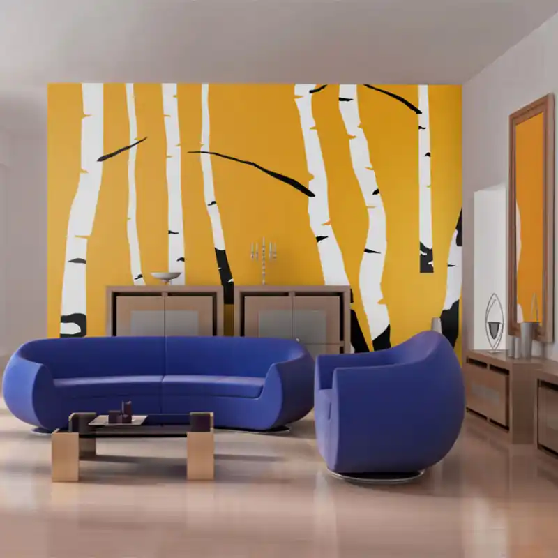 Fototapet - Birches on the orange background Plată securizată