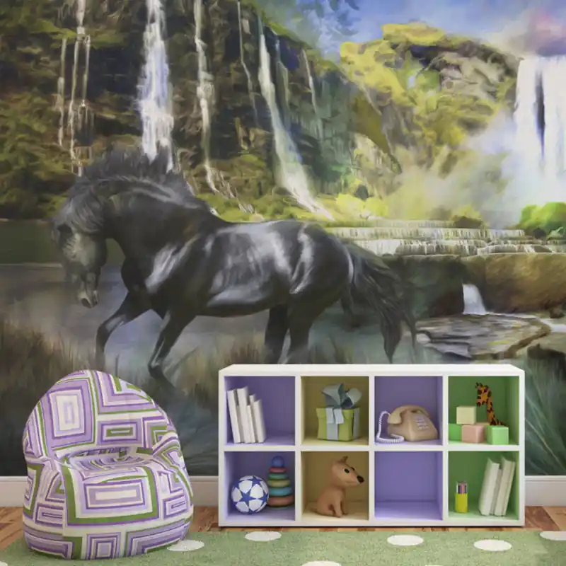 Fototapet - Horse on the background of sky-blue waterfall Promoție