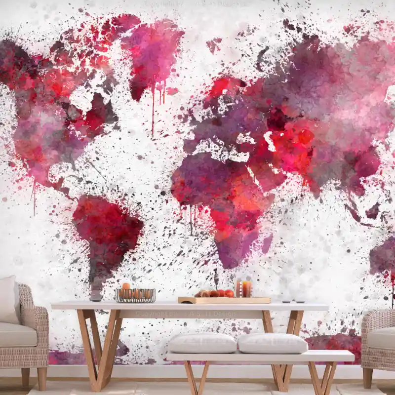 Fototapet - World Map Red Watercolors Ofertă specială