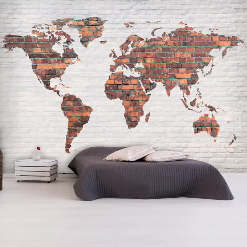 Premium Fototapet - World Map Brick Wall
