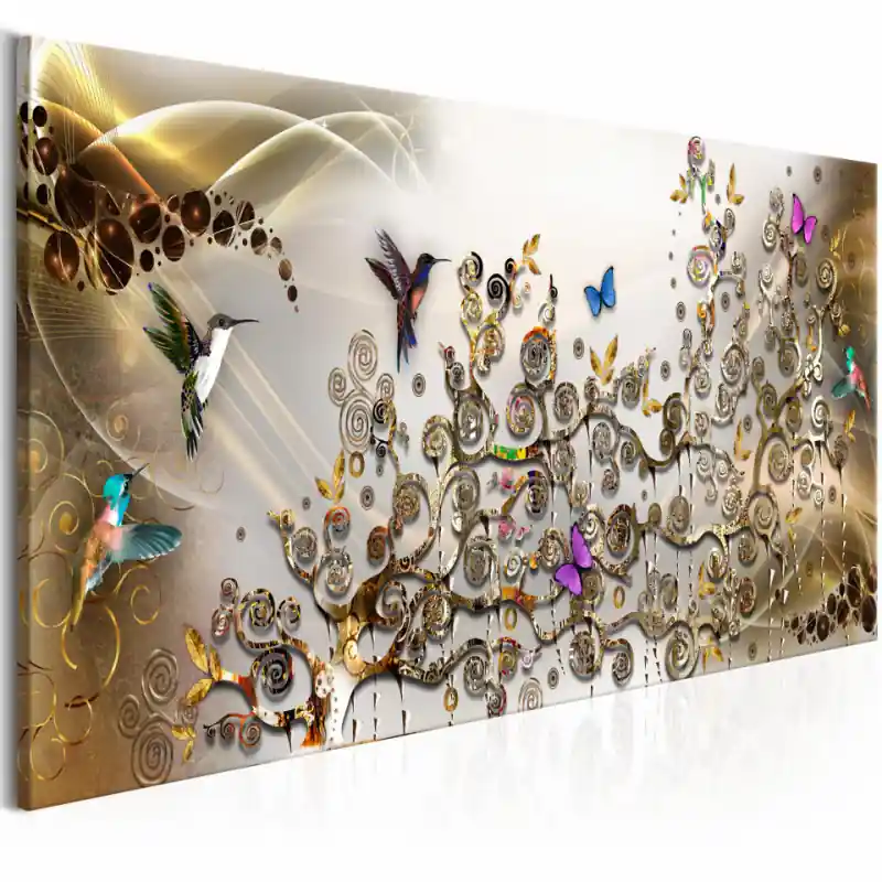 Ofertă specială Tablou - Hummingbirds Dance (1 Part) Gold Narrow