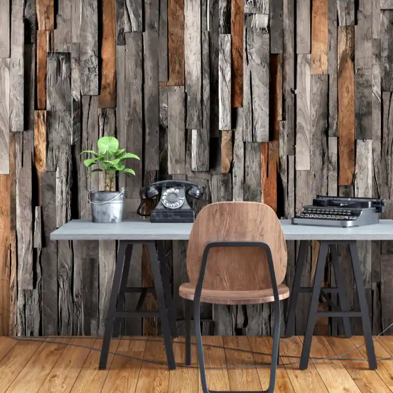 Calitate înaltă Fototapet - Wooden Curtain (Grey and Brown)