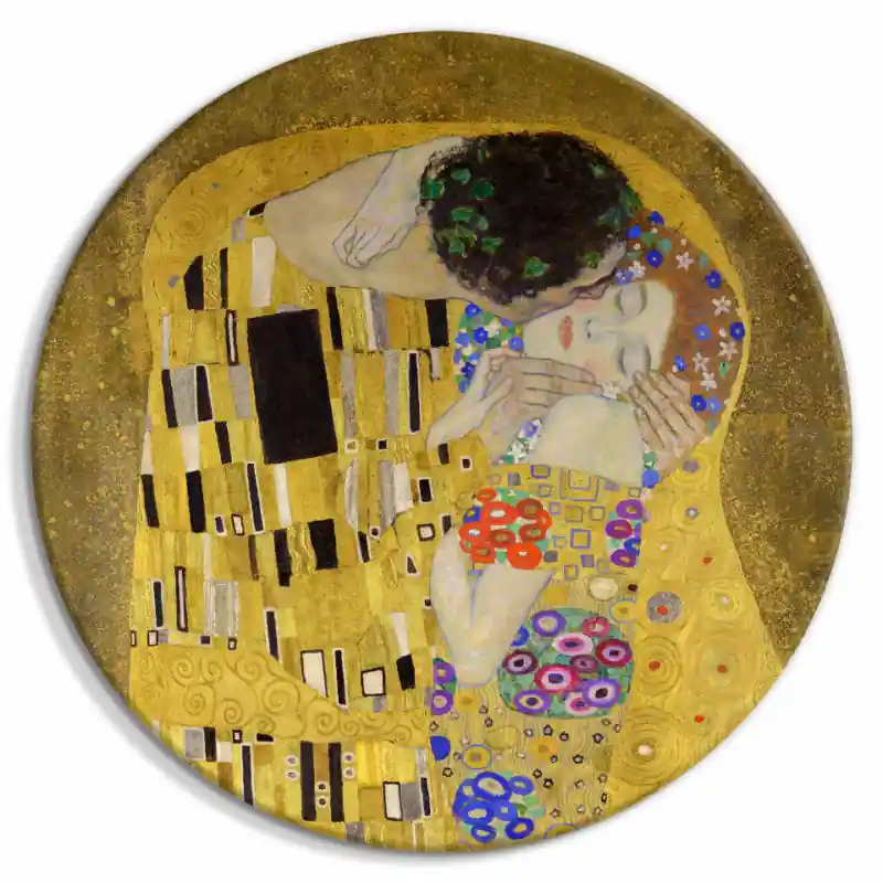 Bestseller Tablou rotund - Kiss - Gustav Klimt - A Couple in Love in a Passionate Embrace