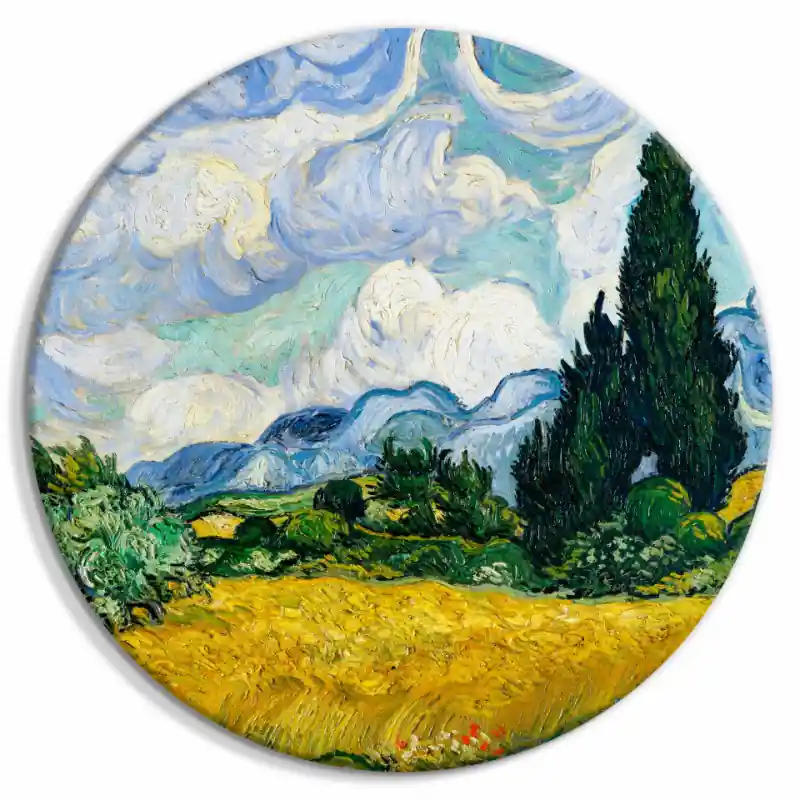 Tablou rotund - Vincent Van Gogh - A Landscape With a Yellow Field of Chrysanthemum and a Cypress Tree Cel mai vândut