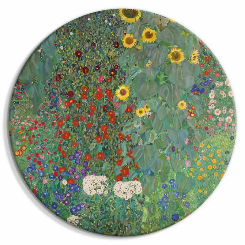 Bestseller Tablou rotund - Country Garden With Sunflowers, Gustav Klimt - Multi-Colored Flowers