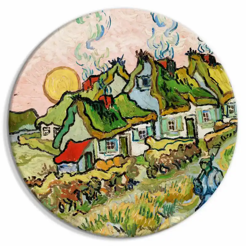 Tablou rotund - Thatched Cottages in the Sunshine Reminiscence of the North (Vincent van Gogh) Discount