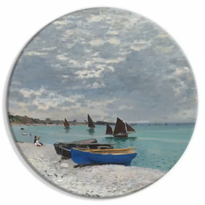 Tablou rotund - Sainte-Adresse Beach, Claude Monet - Boats on the Seashore Livrare expres