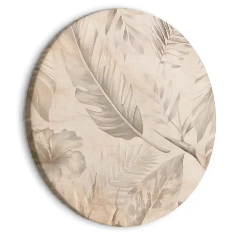 Ofertă specială Tablou rotund - A multitude of exotic leaves and flowers - A subtle composition of tropical plant species maintained in sepia tones/Tropics in sepia