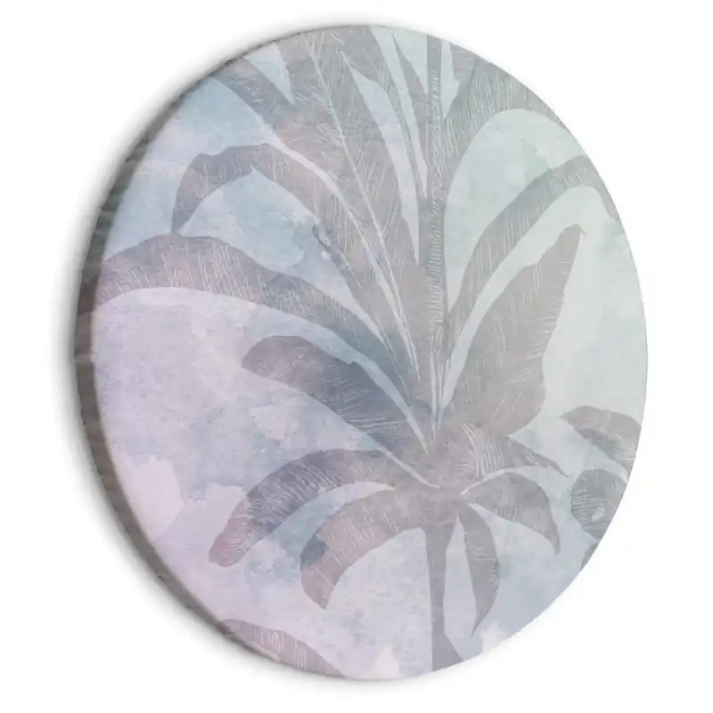 Tablou rotund - Palm trees in the fog - Palm trees among pastel clouds in purple and celadon tones/Misty tropics Reducere extra