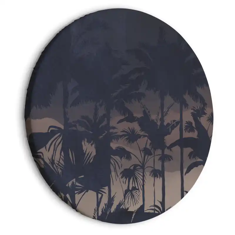 Plată securizată Tablou rotund - Evening in an exotic forest - Tropical greenery under the cover of night against the backdrop of mountainous terrain/Jungle at night