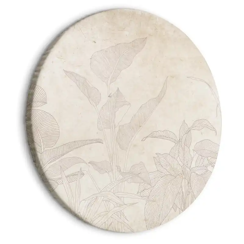 Tablou rotund - Muted exotic greenery - Delicate outlines of tropical shrubs on beige and sand background/Subtle exotic plants Cel mai vândut