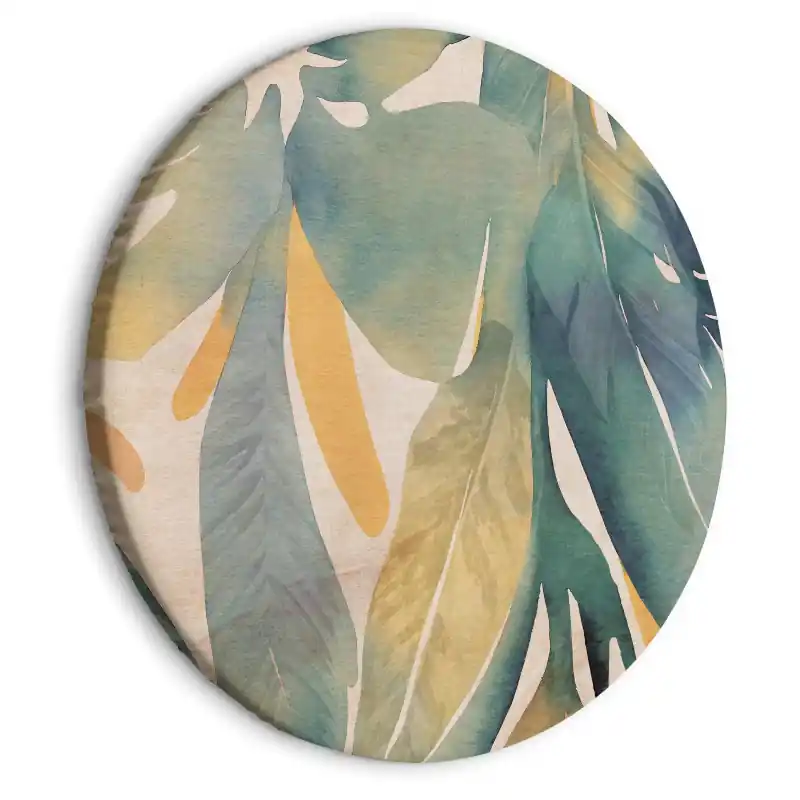 Tablou rotund - Watercolor exotics - Hanging delicate tropical plants in colors of green and yellow on a beige background/Watercolor tropics Vezi acum