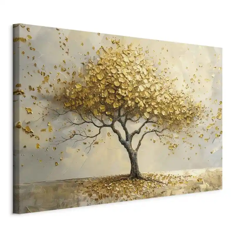 Premium Tablou - A golden tree, a painterly interpretation of the zen motif