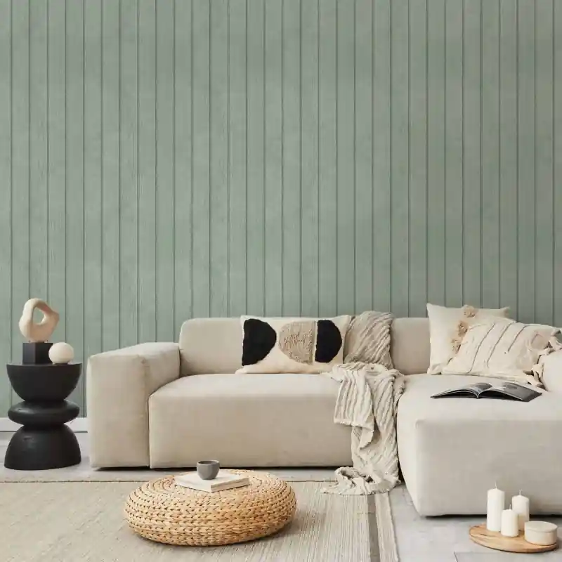 Tapet - Delicate Wood - Vertical stripes in a pastel green shade. Reducere specială