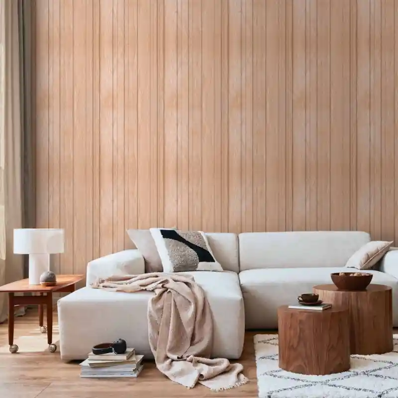 Reducere specială Tapet - Light Wood - Vertical panels in a warm beige shade.