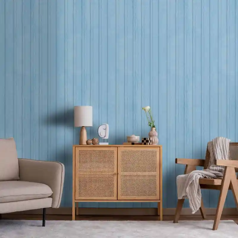Tapet - Blue Panels - Wooden planks in a pastel blue shade. Reducere extra