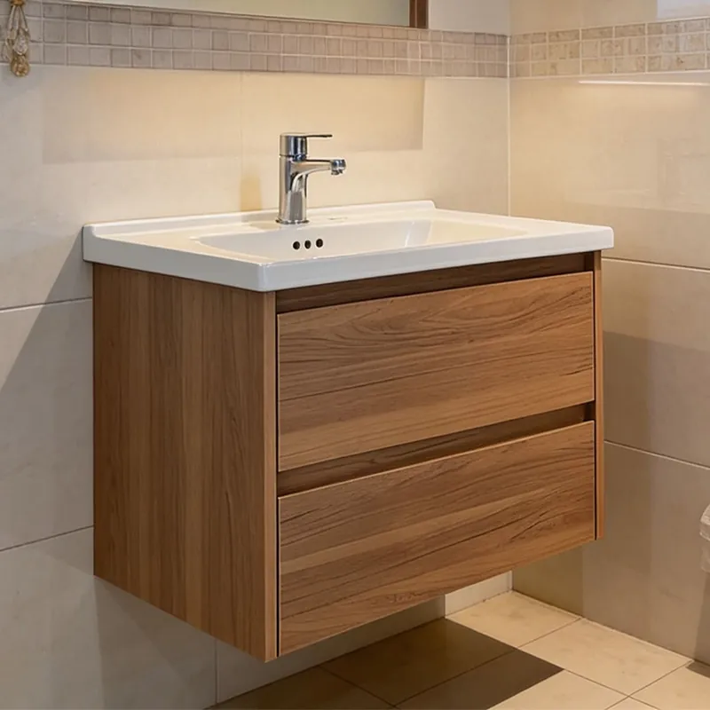 Masca baie cu lavoar inclus Celesta Columba Wood, plywood, 2 sertare cu inchidere lenta, suspendat, 60 cm Cel mai bun preț