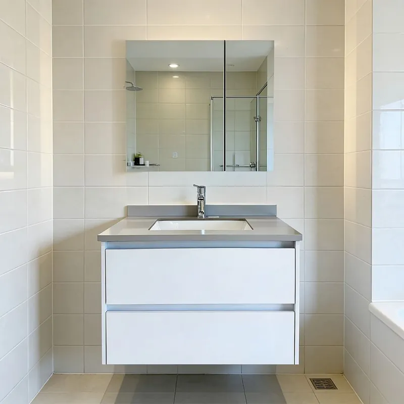 Set mobilier baie Celesta Serpens White, plywood, 3 piese, 2 sertare cu inchidere lenta, suspendat, 80 cm Nu rata