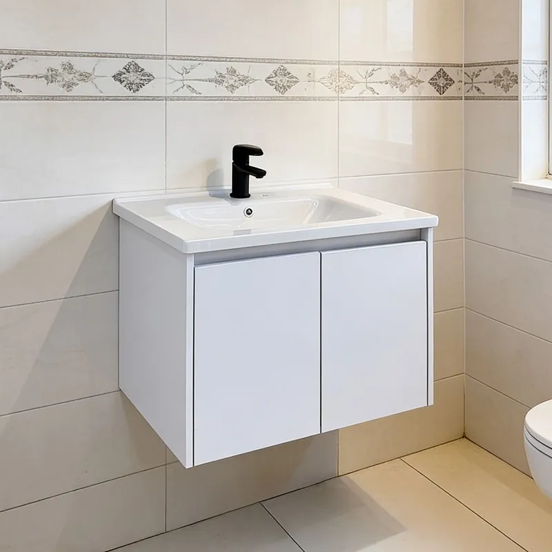 Masca baie cu lavoar inclus Celesta Orion White, plywood, 2 usi cu inchidere lenta, suspendat, 60 cm Calitate înaltă