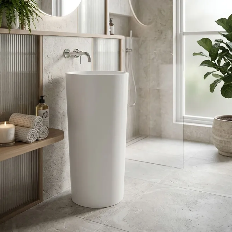 Premium Lavoar freestanding / stativ Ariel, 40 x 40 x 85 cm, ceramica, alb