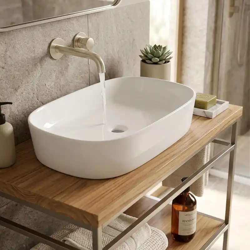 Disponibil imediat Lavoar baie pe blat Celesta Vela, 61 x 38 x 12 cm, ceramica, alb lucios